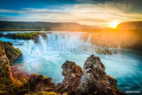 Picture of Iceland Godafoss at sunset beautiful waterfall long exposure